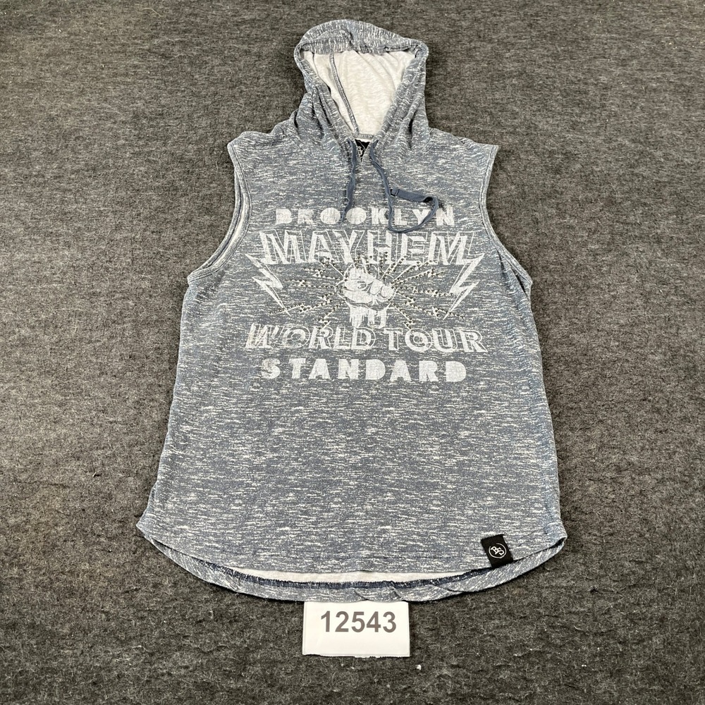 Brooklyn Standard Hoodie Mens Small Gray Graphic Print Cotton Sleeveless Casual